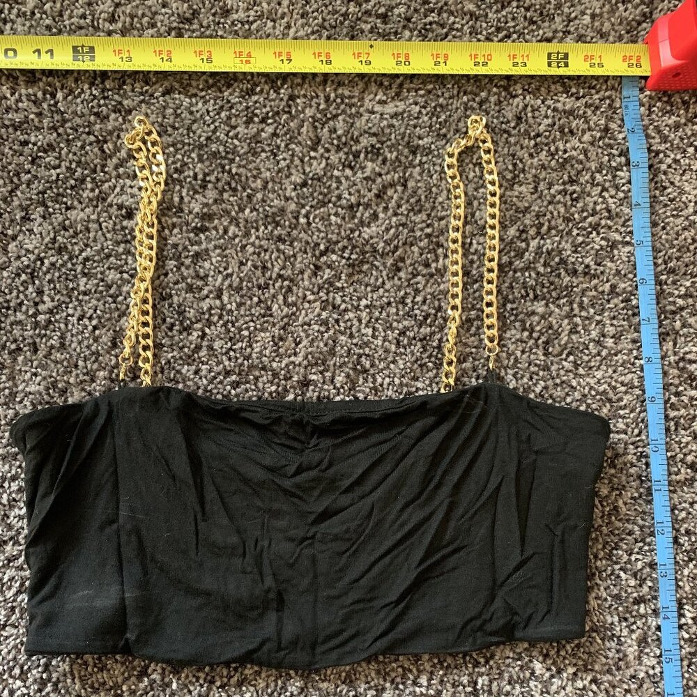 SHEIN bandeau top with gold (detachable) chain straps - black, size medium (M)